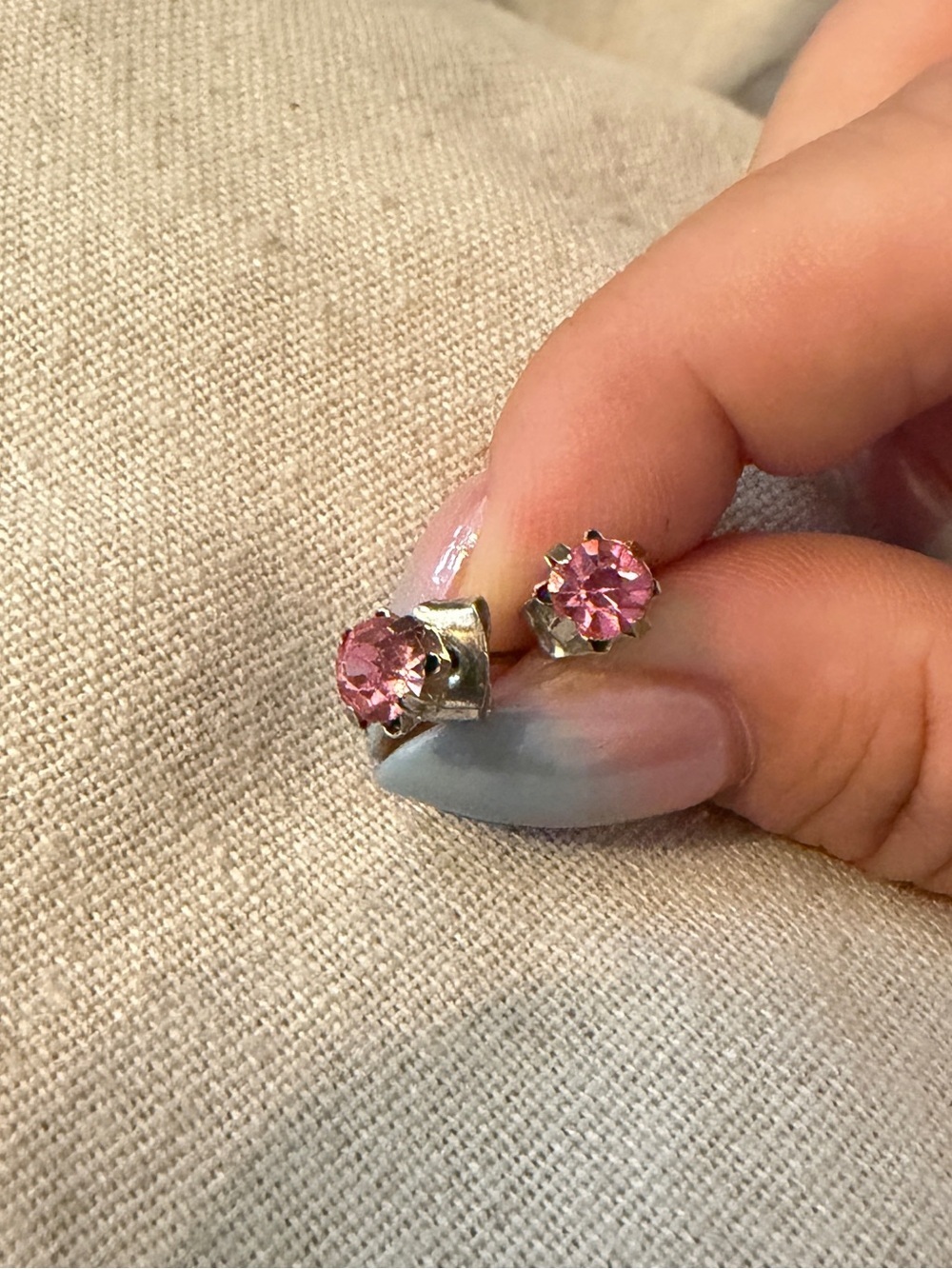 Pink Crystal Rhinestone Stud Earrings | Silver Tone Sparkly Round Classic Posts - Picture 3 of 4